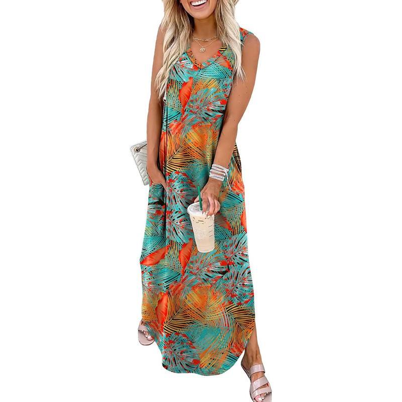 Summer Dresses Maxi Dress Vacation Beach Sundresses 2025 with Pockets Womenswear Flowy