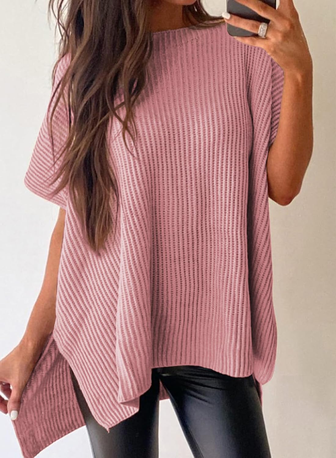 Womens Tops Crewneck Short Sleeve Sweater Causal Tunic Tops Lightweight Summer Sweaters for Women