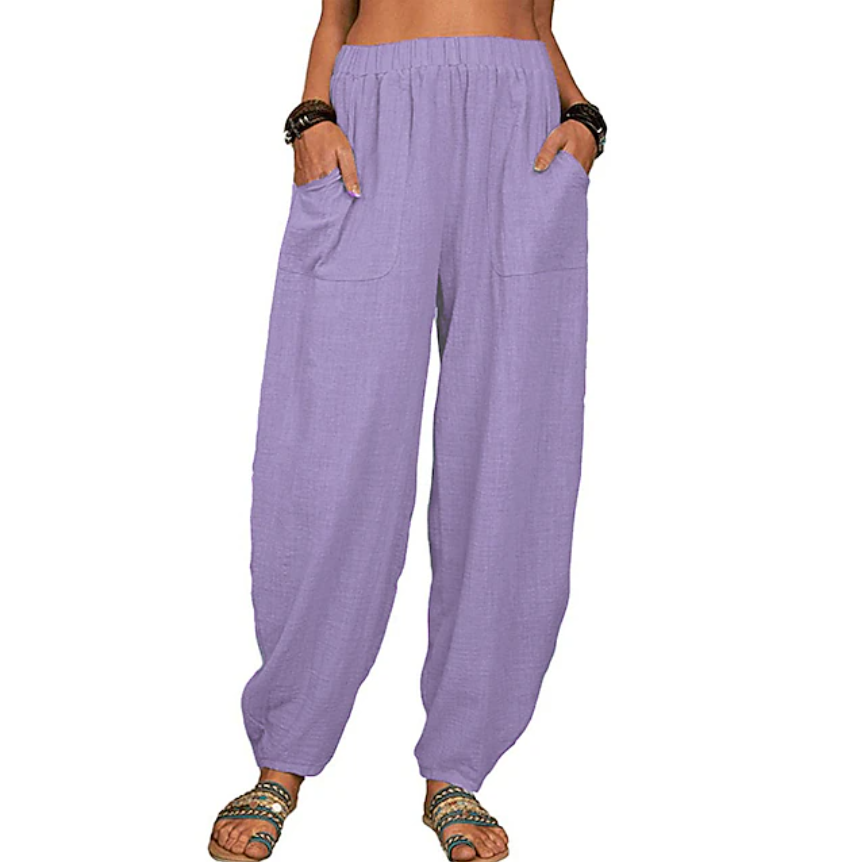 Women's Cotton Linen Pants Baggy Pants Harem Pants Comfort Solid Color Pocket Elastic Waist Causal