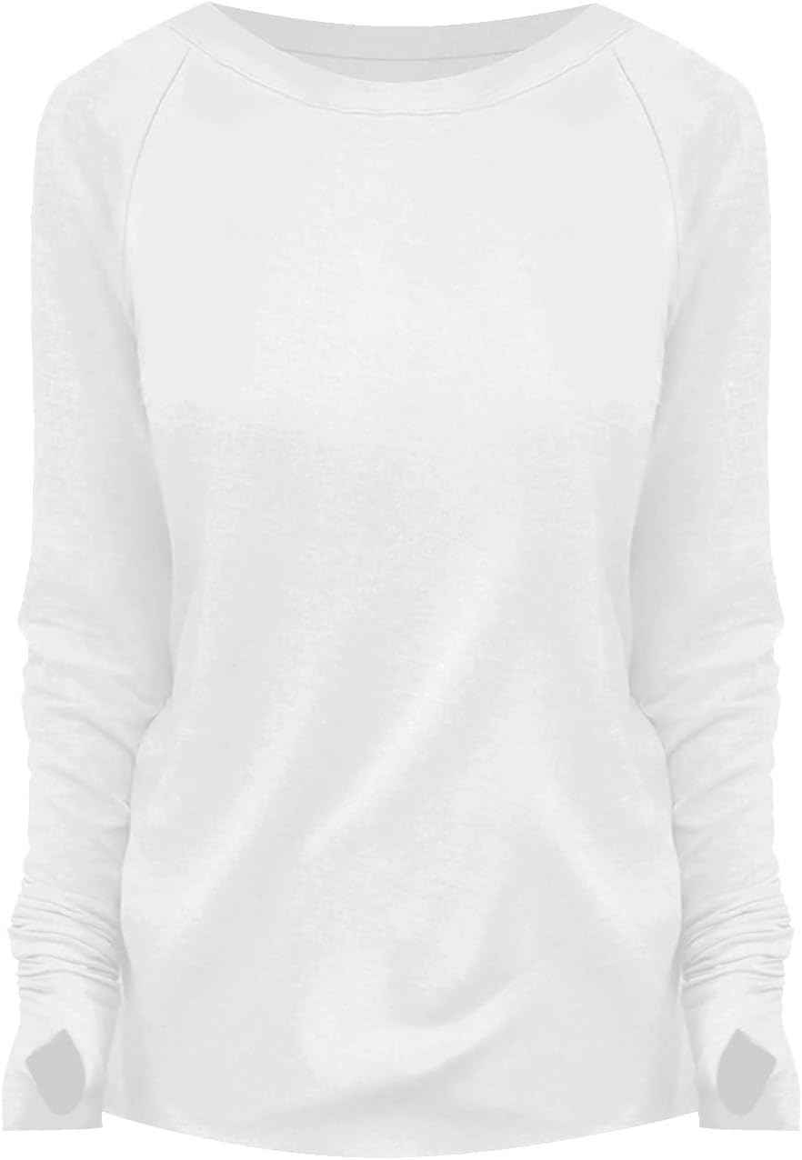 Womens Tunic Tops to Wear with Leggings Long Sleeve Thumb Hole Shirts Crew Neck Curved Hem Fall Winter Clothes