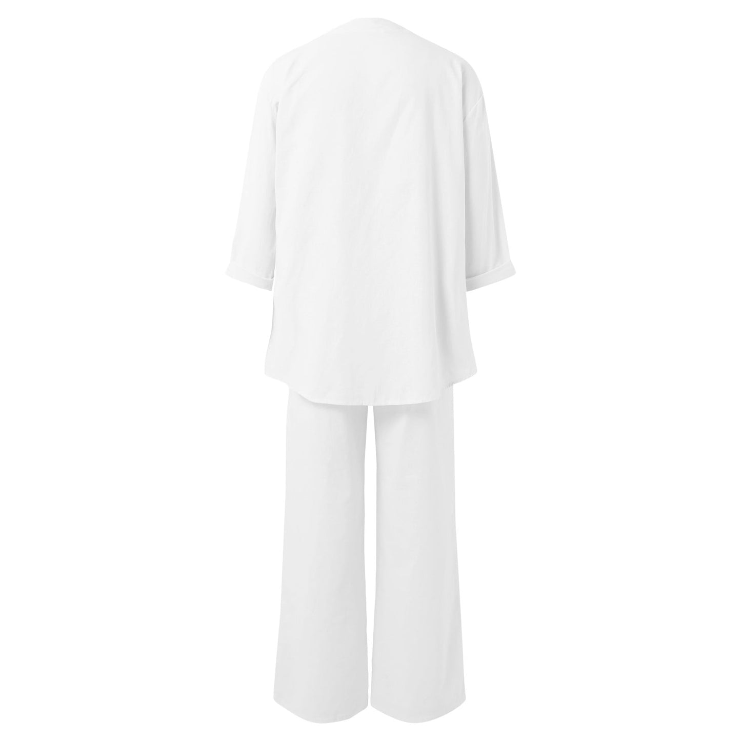 Women's Two Piece 2025 Lapel Long Sleeved Shirt Spring Summer Casual Solid Pants Wide Leg Two Piece Suit Women's Fashion Business Suit Two Piece Pants Set Women Trousers Suit Outfits for Women Girls