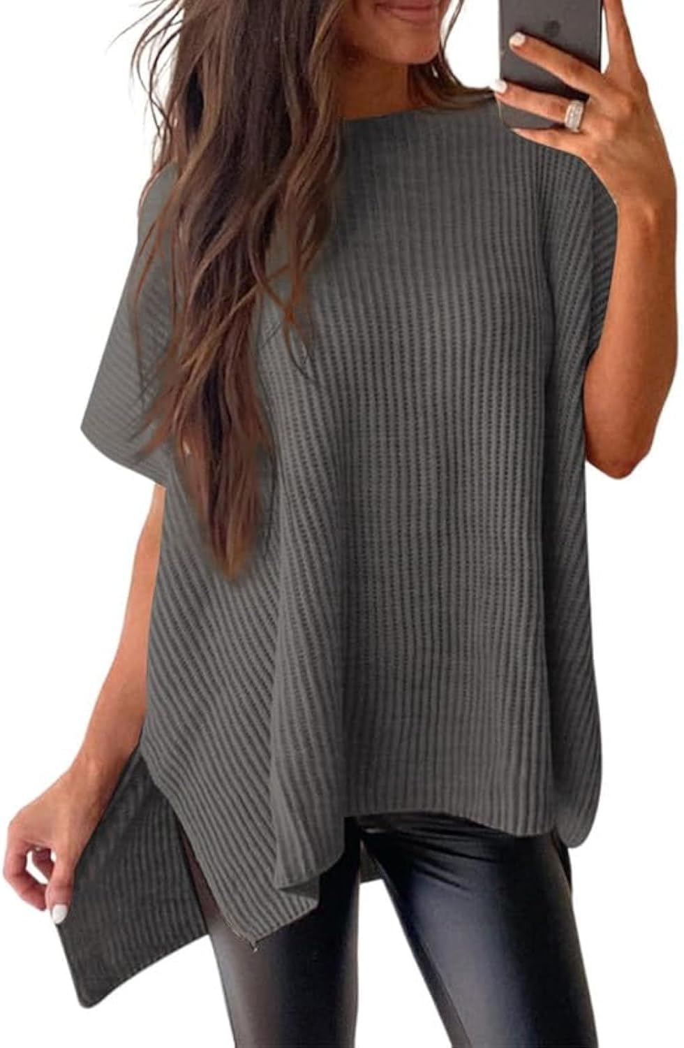 Womens Tops Crewneck Short Sleeve Sweater Causal Tunic Tops Lightweight Summer Sweaters for Women