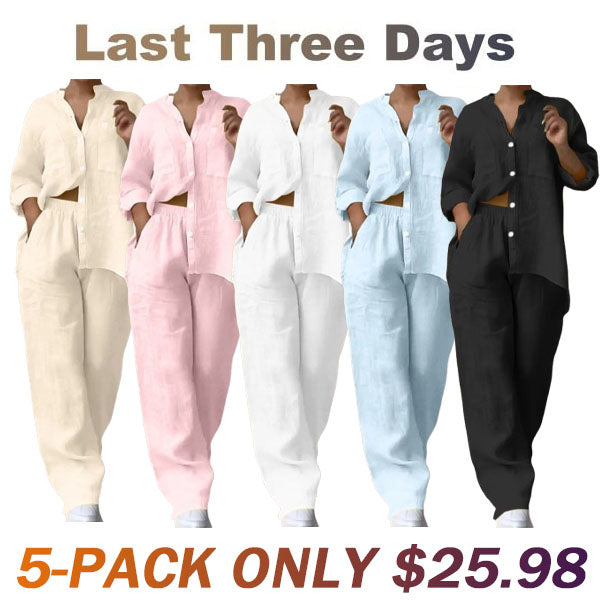 Women's Two Piece 2025 Lapel Long Sleeved Shirt Spring Summer Casual Solid Pants Wide Leg Two Piece Suit Women's Fashion Business Suit Two Piece Pants Set Women Trousers Suit Outfits for Women Girls