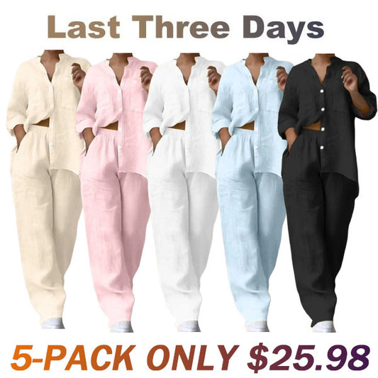 Women's Two Piece 2025 Lapel Long Sleeved Shirt Spring Summer Casual Solid Pants Wide Leg Two Piece Suit Women's Fashion Business Suit Two Piece Pants Set Women Trousers Suit Outfits for Women Girls