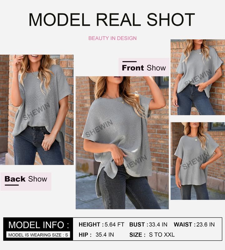 Womens Tops Crewneck Short Sleeve Sweater Causal Tunic Tops Lightweight Summer Sweaters for Women
