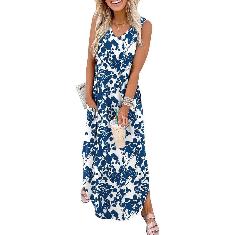 Summer Dresses Maxi Dress Vacation Beach Sundresses 2025 with Pockets Womenswear Flowy