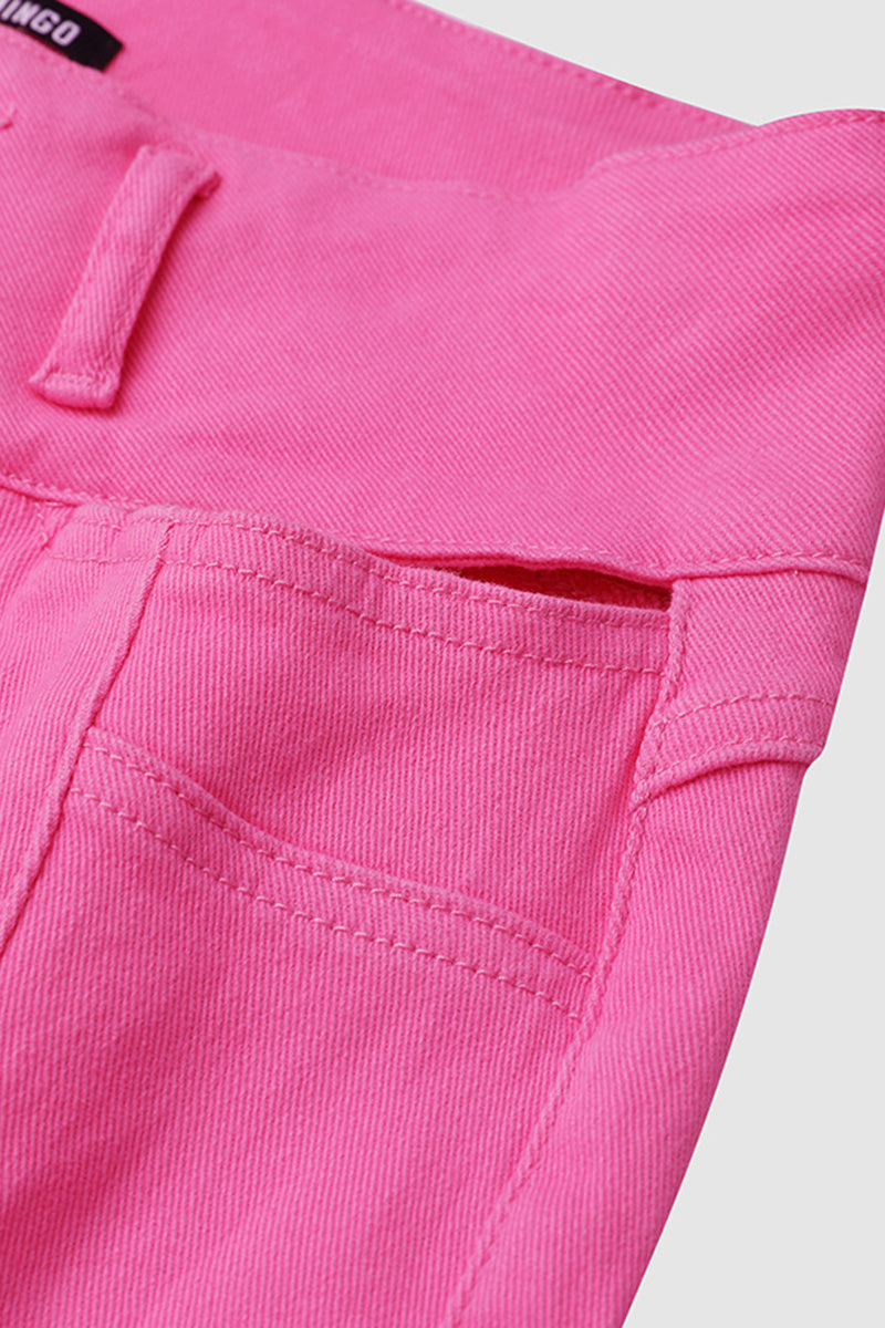Solid Cut Out Waist Skinny High Waist Capri Jeans