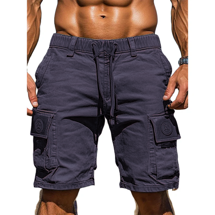 Men's Cotton Elastic Waist Multi-Pocket Cargo Shorts
