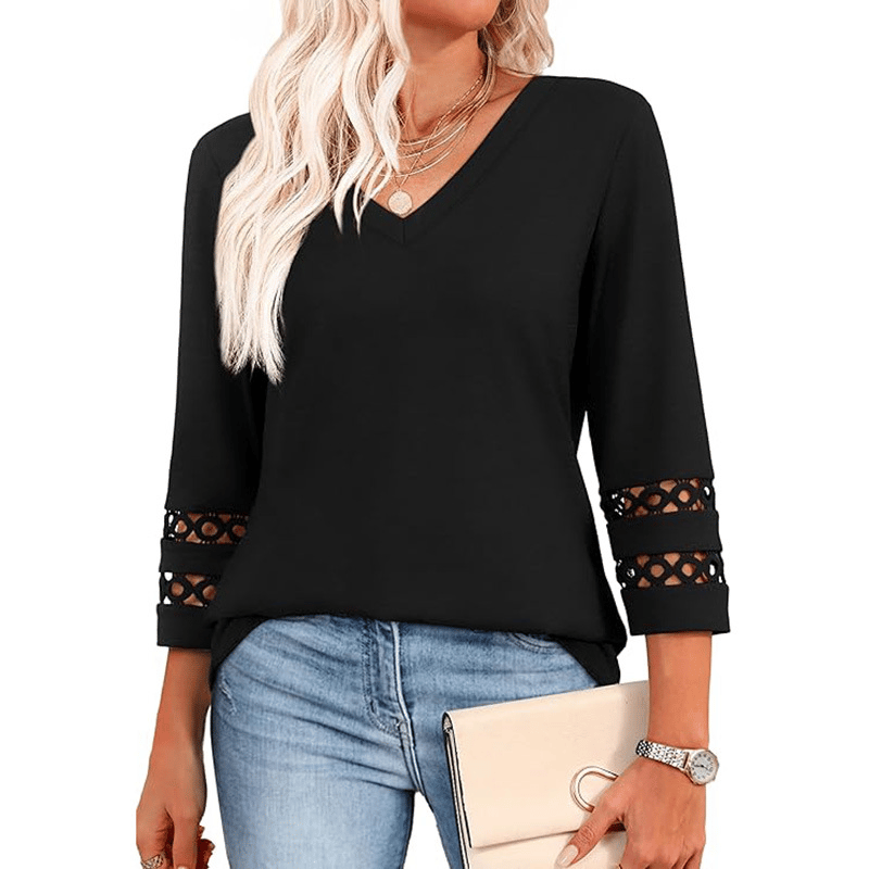 2025 Women's Trendy V-Neck T-Shirt with 3/4 Sleeves - Stylish & Comfortable Top