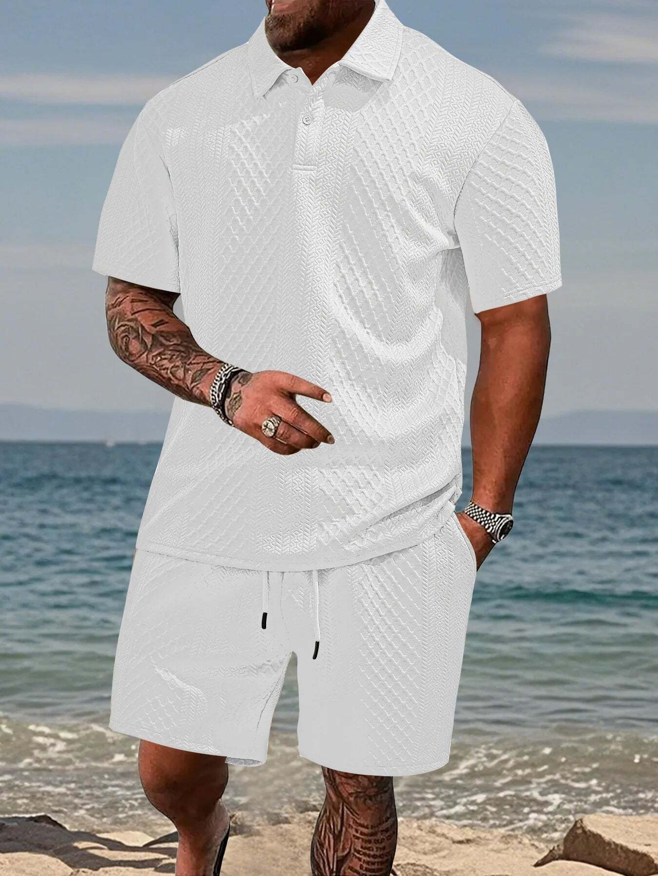 7 Packs Men's casual sports lapel jacquard texture polo shirt set