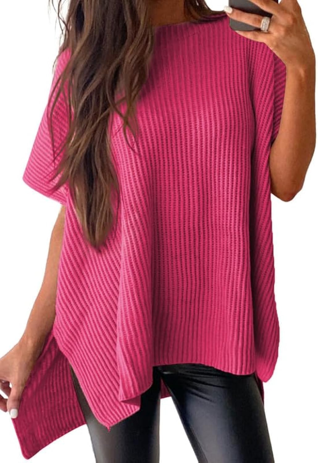 Womens Tops Crewneck Short Sleeve Sweater Causal Tunic Tops Lightweight Summer Sweaters for Women