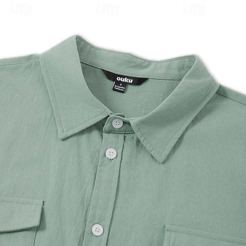 Men's Shirt Linen Shirt Summer Shirt Beach Shirt Sleeve Fold-over Collar Spring & Summer Clothing Apparel Pocket